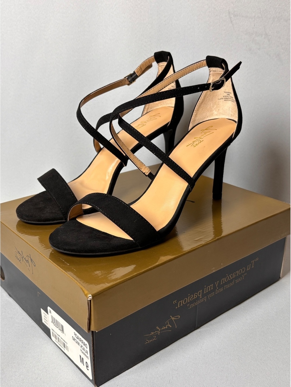 Thalia Sodi Black Micro Fabric Strappy High Heel Sandals Size 9M